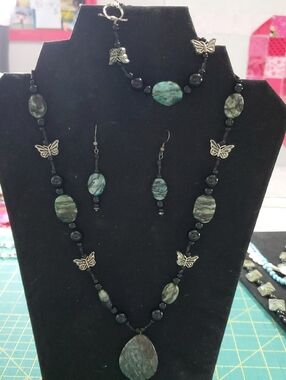 Turquoise Blue Stone Teardrop Necklace, Bracelet, Earrings Set